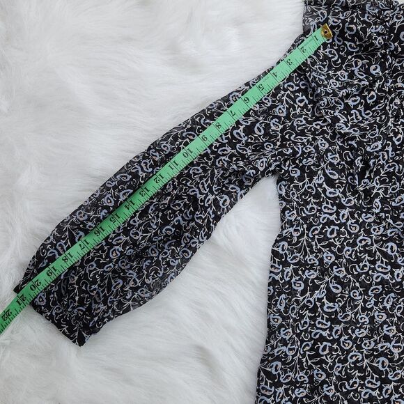 Veronica Beard -561 Silk Buttoned Ruffle Blouse Long Sleeve Navy and Gold Size 6 - Picture 12 of 12